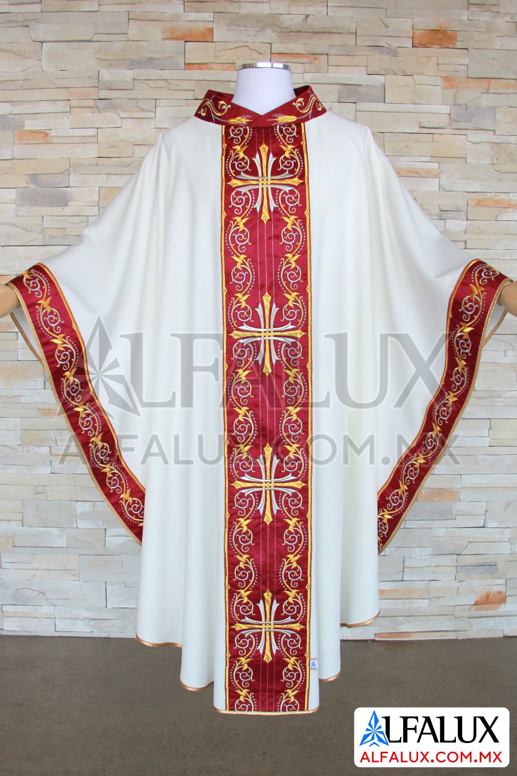 15 CARDENAL Casulla Alfalux Blanco RojoQuem Laterales Cuello Bord CLLOBORD 95 (2)